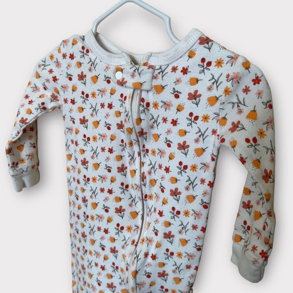 Rabbit & Bear One Piece Pajamas 12 Months Flowers Fall Colors No‎ Feet - Picture 2 of 4